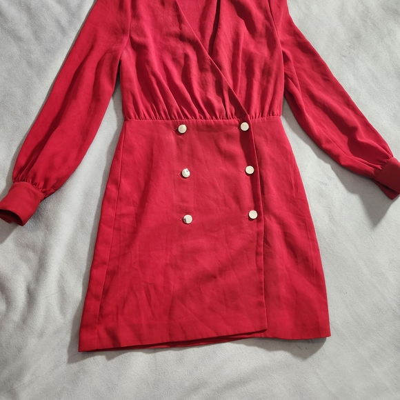 Top Shop Red Blazer Dress Size 6 Gold Buttons Long Sleeve - Picture 1 of 8